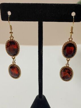 Gold-Tone Garnet Red Double Drop Earrings